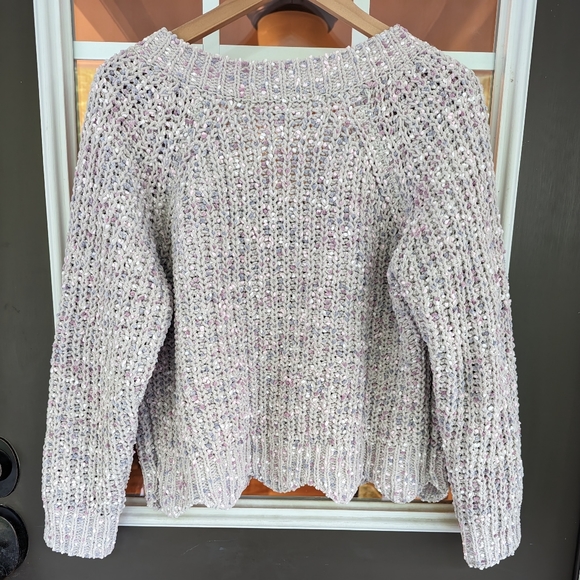 eesome chunky chenille v-neck cropped sweater wavy hem small/medium - Picture 5 of 7